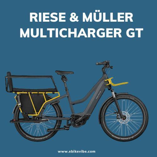 Riese & Muller Multicharger GT. Electric bike in black color with a rack at back side.
