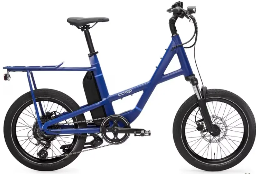 A Electric bike with a  black seat and tire.