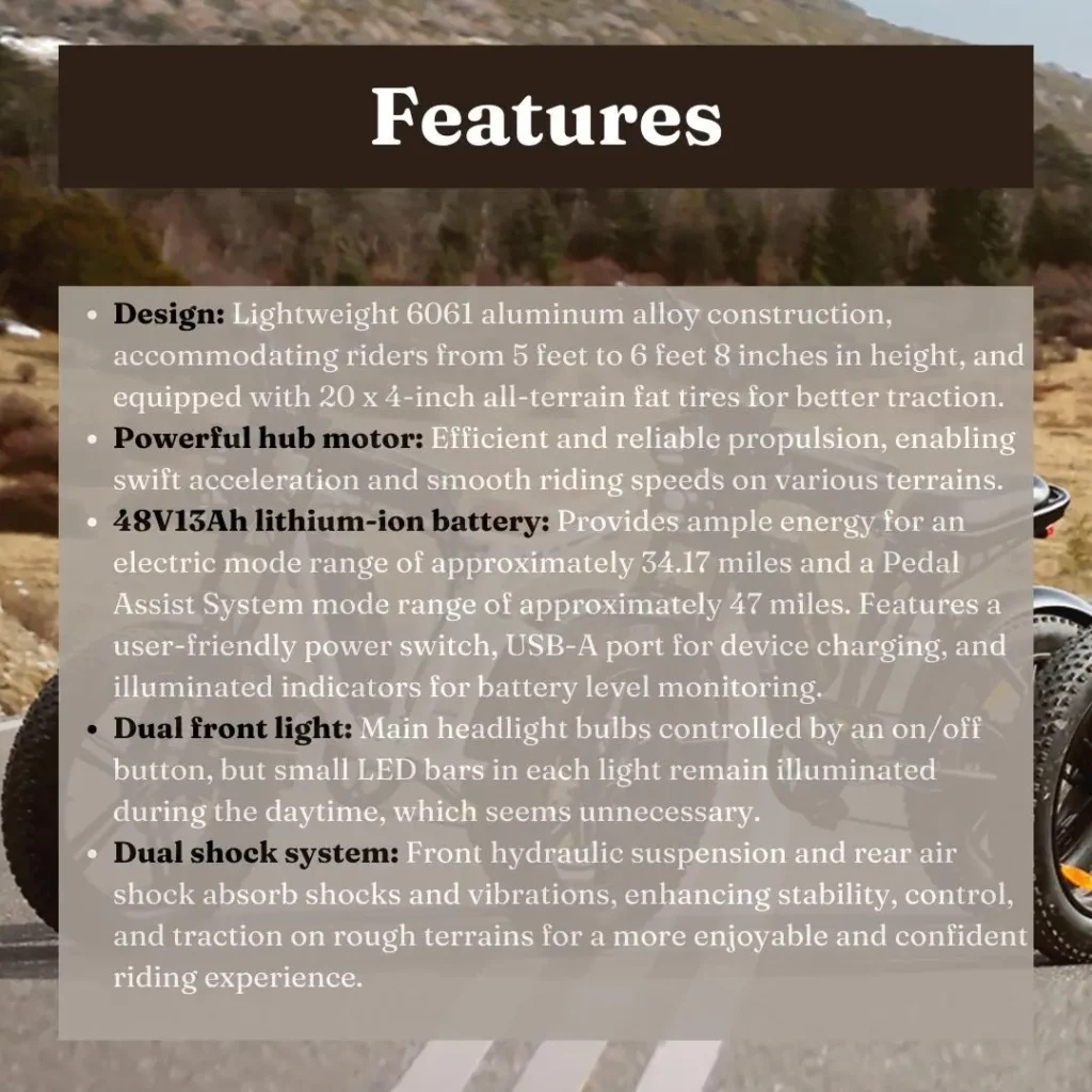 Features of Electric bike.