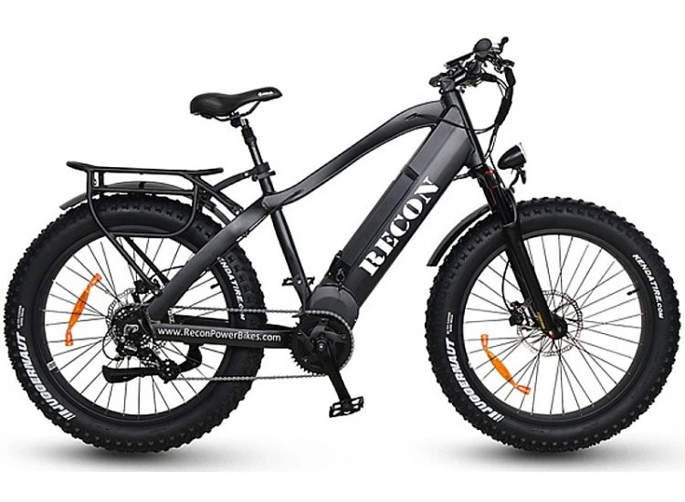 A black electric bike is shown against a white background.