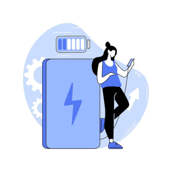 blue battery illustration of a girl